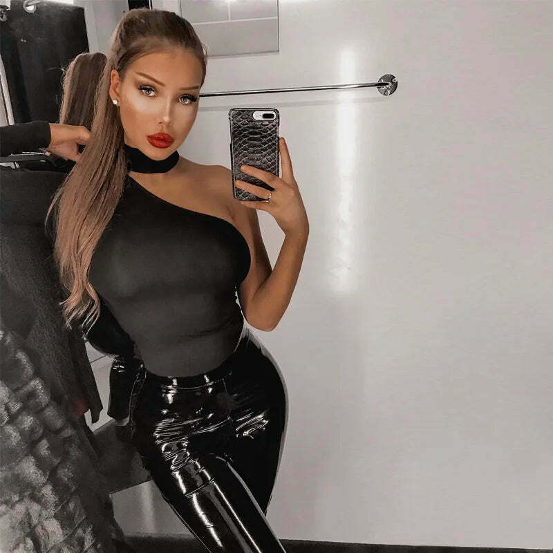 Keilani One Shoulder Bodysuit - Y2K Fashion Top for Coquette Aesthetic with a Touch of Grunge Style
