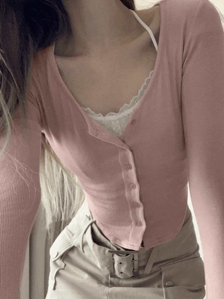 Lace Patchwork Pink Knit Crop Top - Y2K Fashion Aesthetic for Women - Coquette Style Grunge Outfits