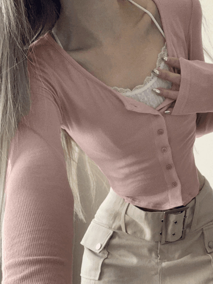 Lace Patchwork Pink Knit Crop Top - Y2K Fashion Aesthetic for Women - Coquette Style Grunge Outfits