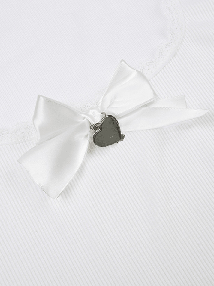 Lace Trim Bow White Tank Top - Y2K Aesthetic Coquette Grunge Pastel Goth