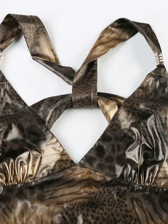 Leopard Print Backless Tank Top - Y2K Aesthetic Fashion for Women - Coquette Style Grunge Outfit
