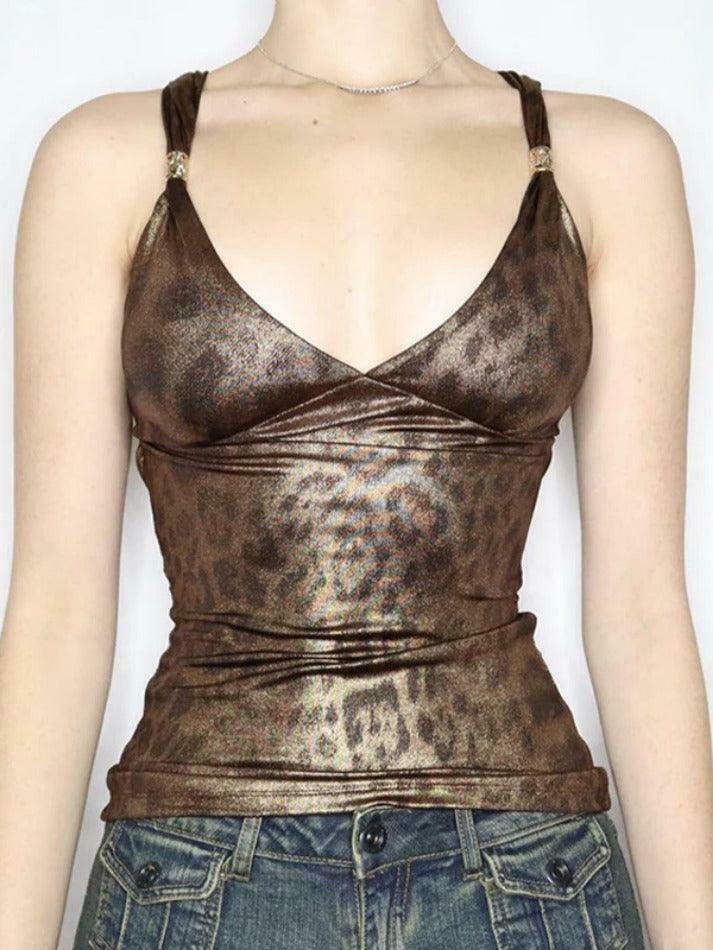 Leopard Print Backless Tank Top - Y2K Aesthetic Fashion for Women - Coquette Style Grunge Outfit