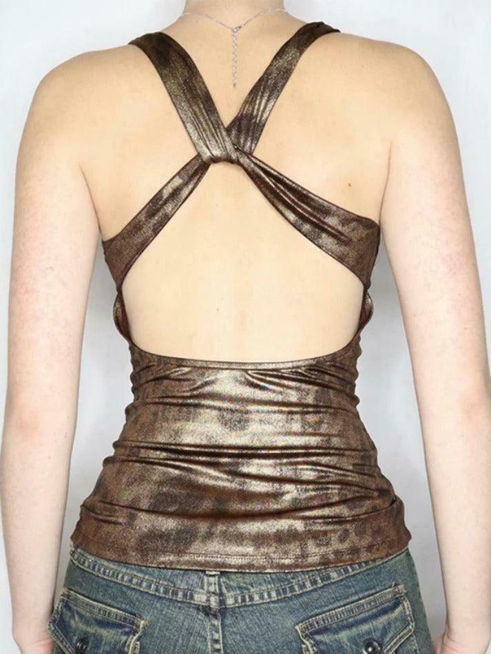 Leopard Print Backless Tank Top - Y2K Aesthetic Fashion for Women - Coquette Style Grunge Outfit