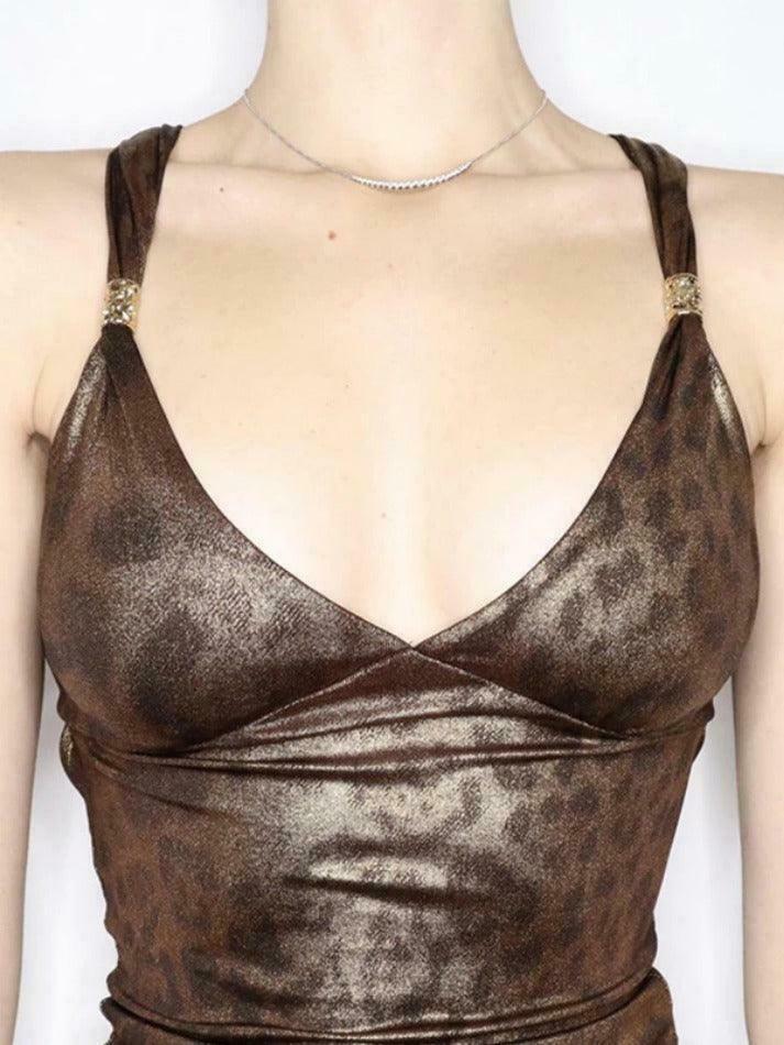 Leopard Print Backless Tank Top - Y2K Aesthetic Sleeveless Shirt - Coquette Style Fashion Piece