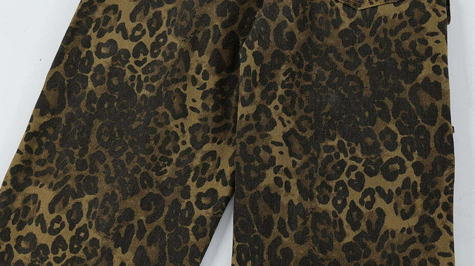 Leopard Print Cargo Jeans - Y2K Fashion Statement with Coquette Aesthetic and Grunge Style