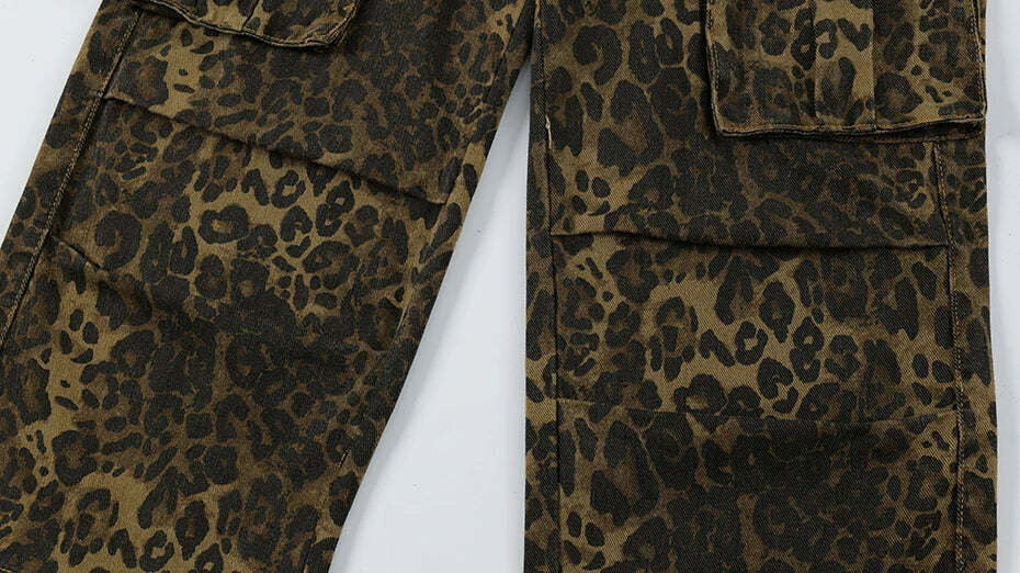 Leopard Print Cargo Jeans - Y2K Fashion Statement with Coquette Aesthetic and Grunge Style