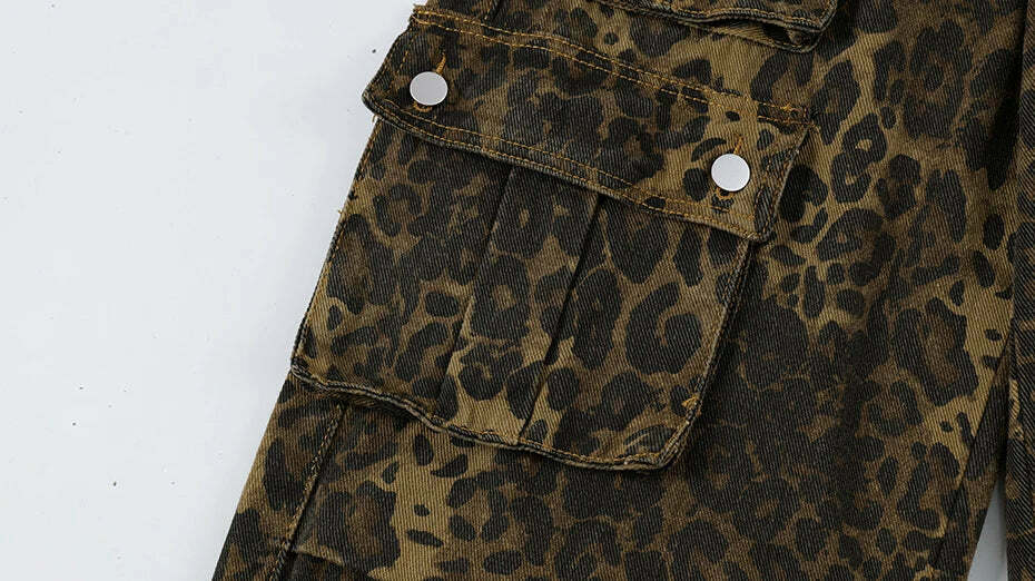 Leopard Print Cargo Jeans - Y2K Fashion Statement with Coquette Aesthetic and Grunge Style