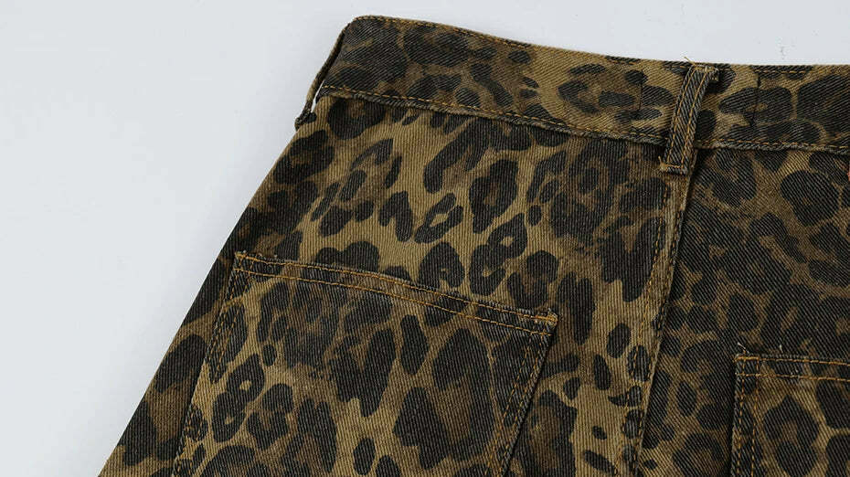 Leopard Print Cargo Jeans - Y2K Fashion Statement with Coquette Aesthetic and Grunge Style