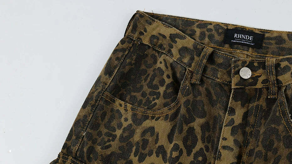 Leopard Print Cargo Jeans - Y2K Fashion Statement with Coquette Aesthetic and Grunge Style