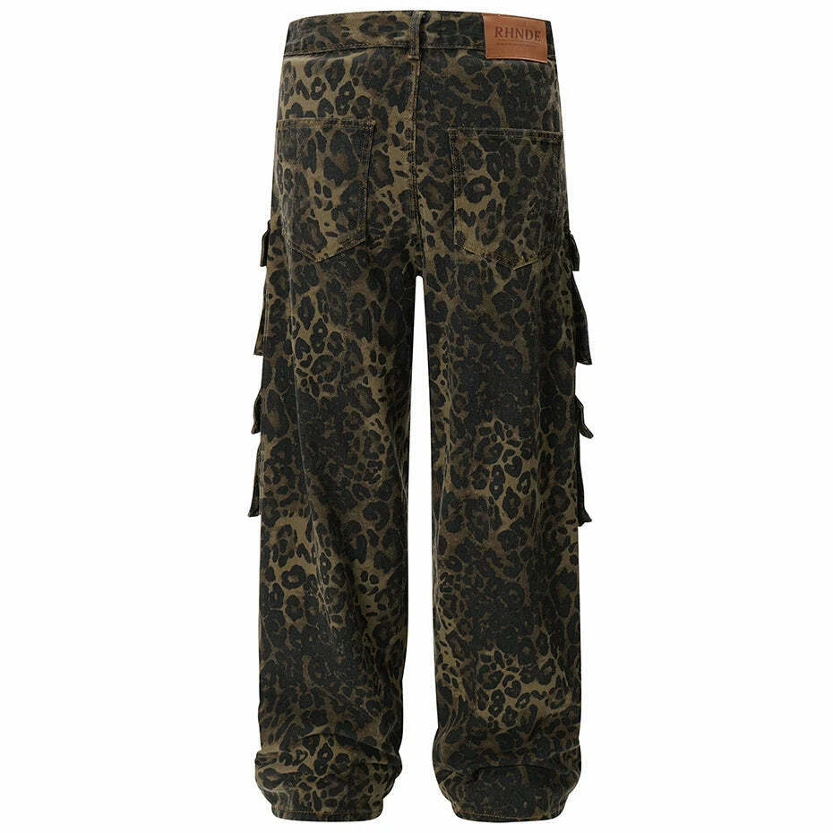 Leopard Print Cargo Jeans - Y2K Fashion Statement with Coquette Aesthetic and Grunge Style