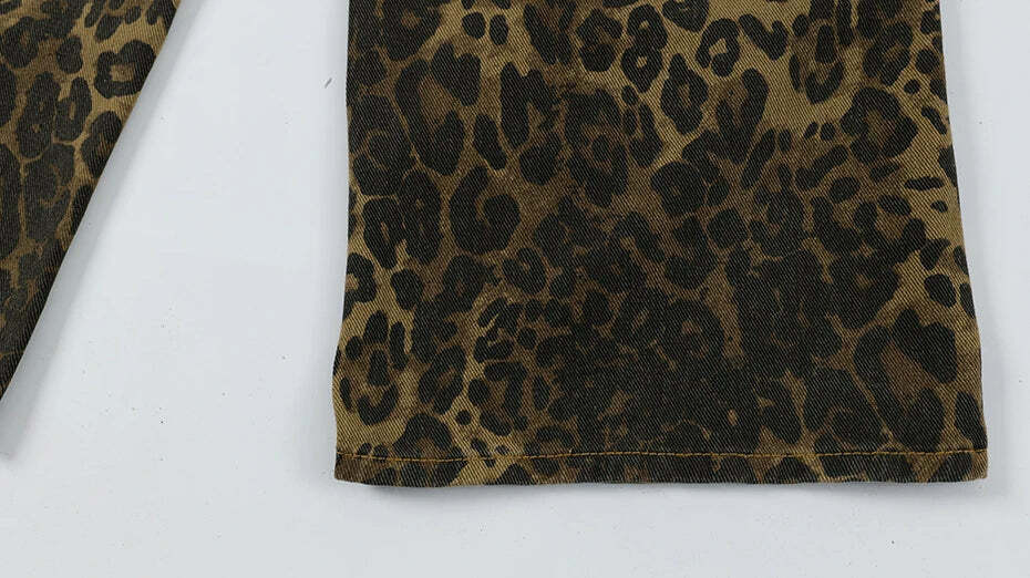 Leopard Print Cargo Jeans - Y2K Fashion Statement with Coquette Aesthetic and Grunge Style