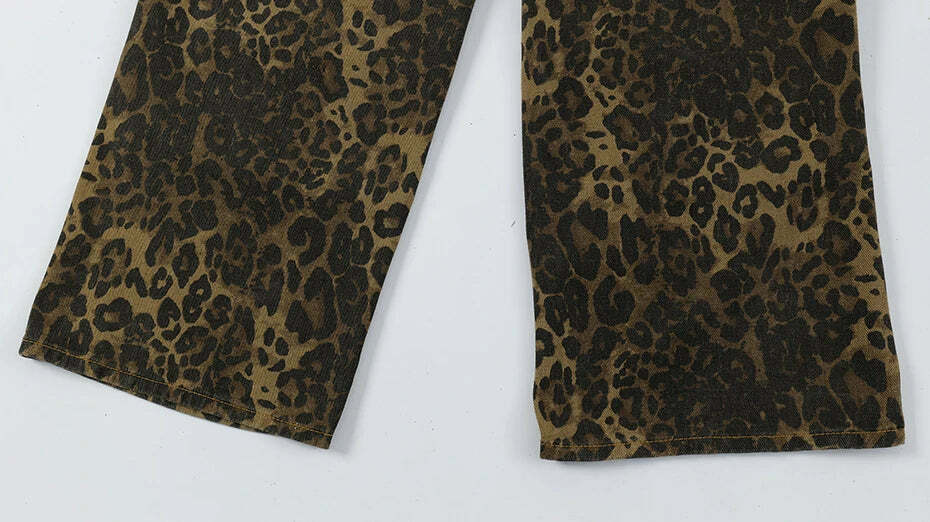 Leopard Print Cargo Jeans - Y2K Fashion Statement with Coquette Aesthetic and Grunge Style