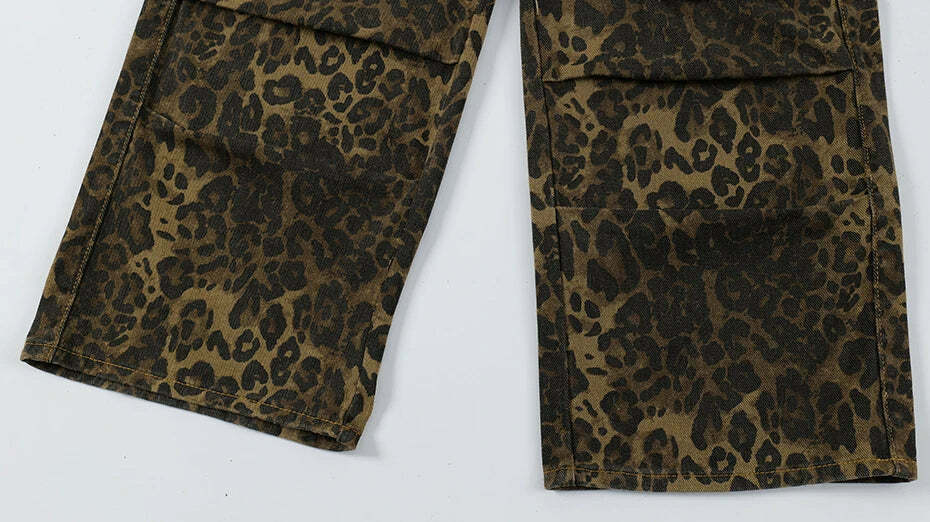 Leopard Print Cargo Jeans - Y2K Fashion Statement with Coquette Aesthetic and Grunge Style