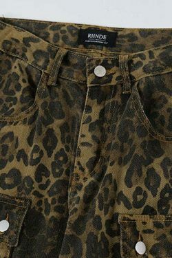 Leopard Print Cargo Jeans - Y2K Fashion Statement with Coquette Aesthetic and Grunge Style