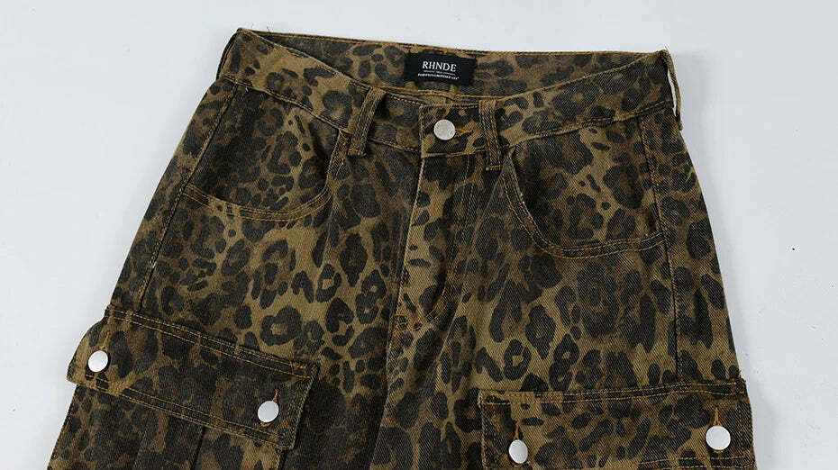 Leopard Print Cargo Jeans - Y2K Fashion Statement with Coquette Aesthetic and Grunge Style