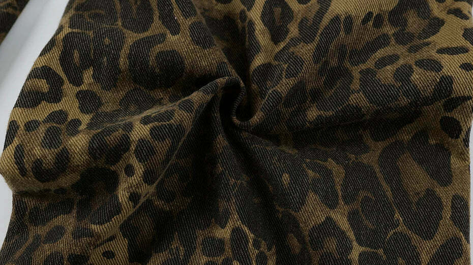 Leopard Print Cargo Jeans - Y2K Fashion Statement with Coquette Aesthetic and Grunge Style