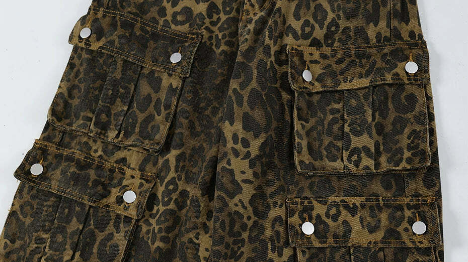 Leopard Print Cargo Jeans - Y2K Fashion Statement with Coquette Aesthetic and Grunge Style