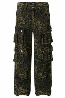 Leopard Print Cargo Jeans - Y2K Fashion Statement with Coquette Aesthetic and Grunge Style