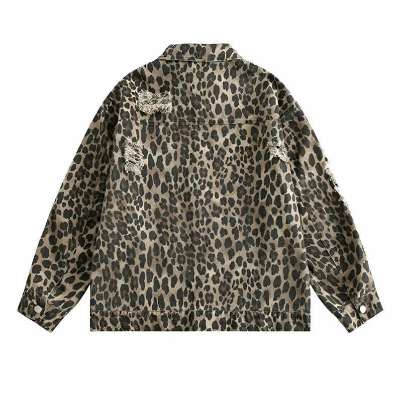 Leopard Print Distressed Western Jacket for Y2K Fashion Enthusiasts