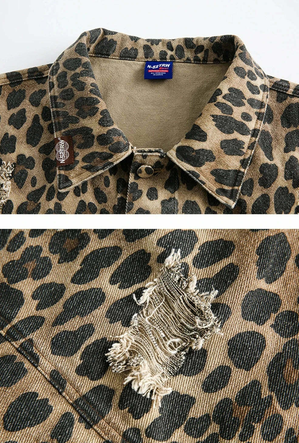 Leopard Print Distressed Western Jacket for Y2K Fashion Enthusiasts
