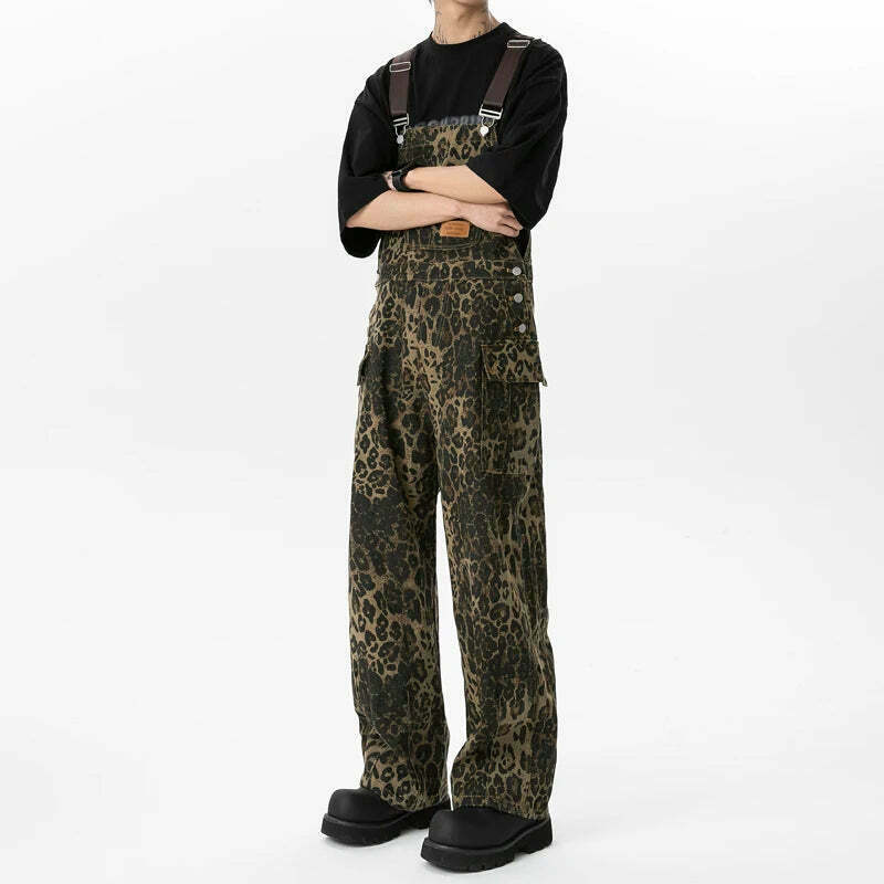 Leopard Print Dungarees - Y2K Fashion Statement with Coquette Aesthetic and Grunge Style