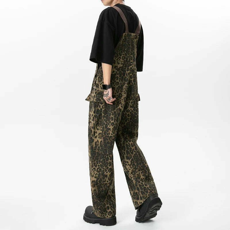 Leopard Print Dungarees - Y2K Fashion Statement with Coquette Aesthetic and Grunge Style