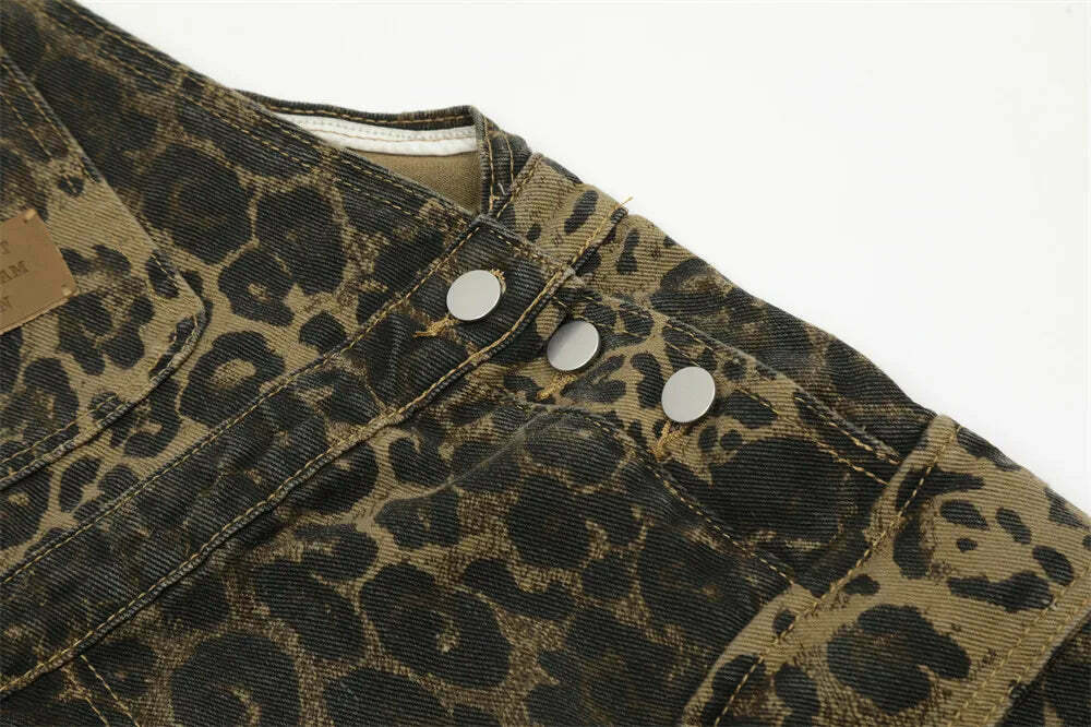 Leopard Print Dungarees - Y2K Fashion Statement with Coquette Aesthetic and Grunge Style