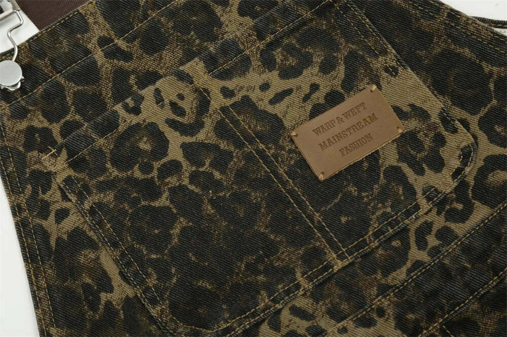 Leopard Print Dungarees - Y2K Fashion Statement with Coquette Aesthetic and Grunge Style