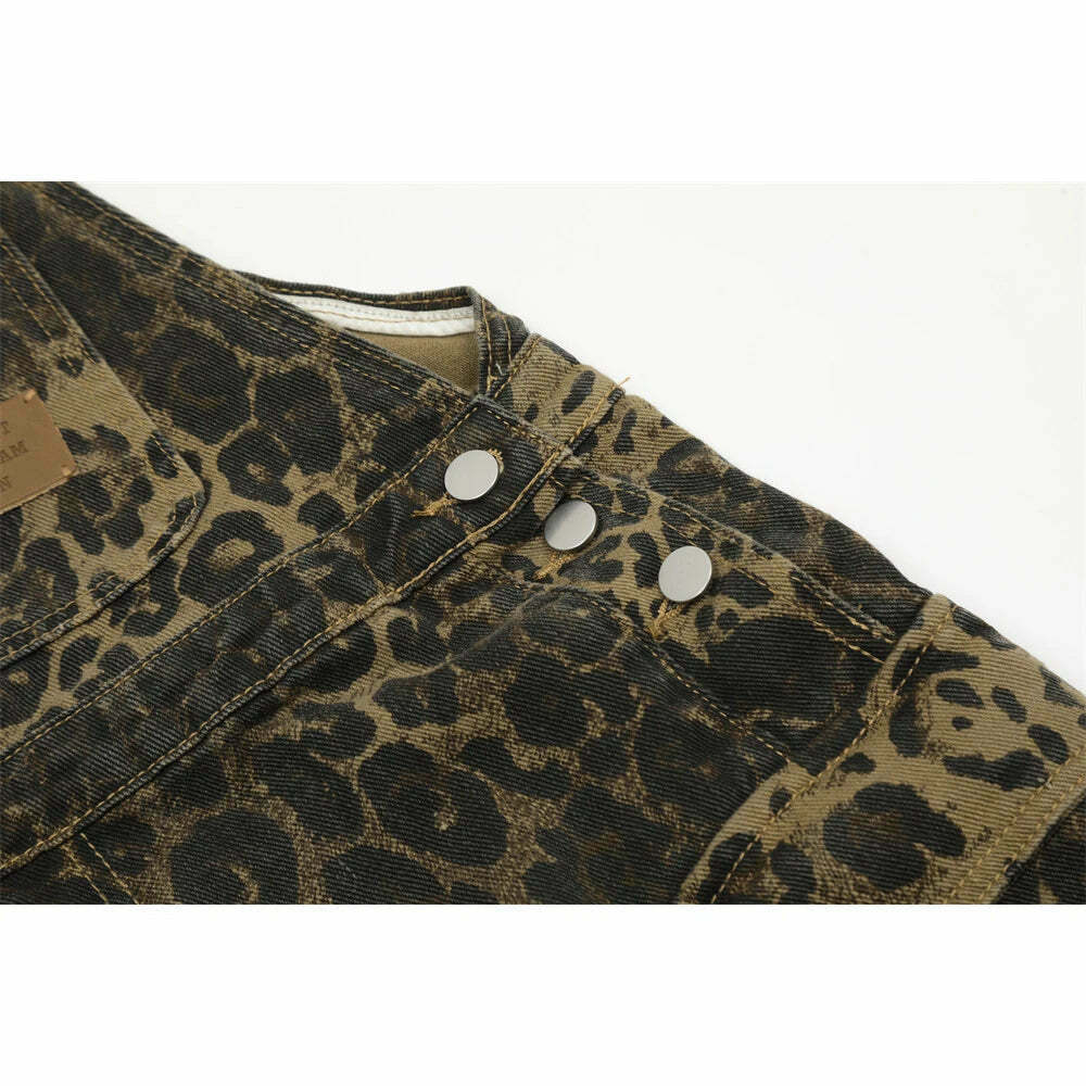 Leopard Print Dungarees - Y2K Fashion Statement with Coquette Aesthetic and Grunge Style
