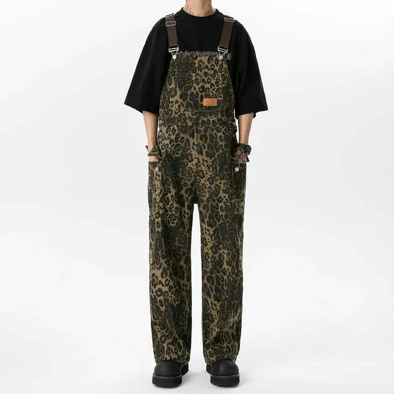 Leopard Print Dungarees - Y2K Fashion Statement with Coquette Aesthetic and Grunge Style