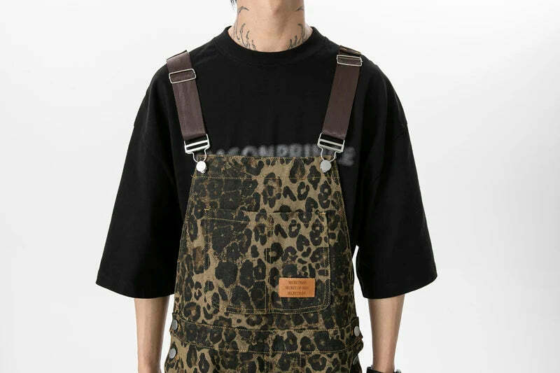 Leopard Print Dungarees - Y2K Fashion Statement with Coquette Aesthetic and Grunge Style