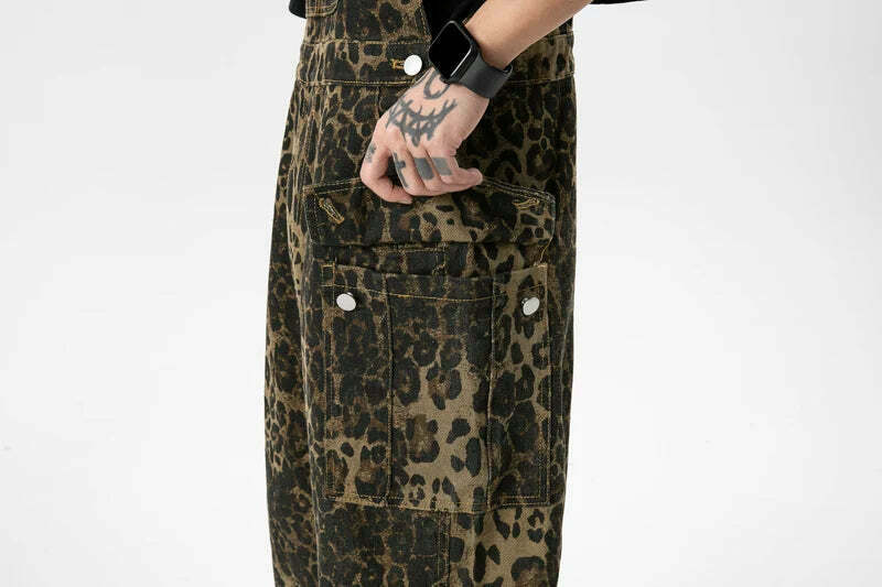 Leopard Print Dungarees - Y2K Fashion Statement with Coquette Aesthetic and Grunge Style