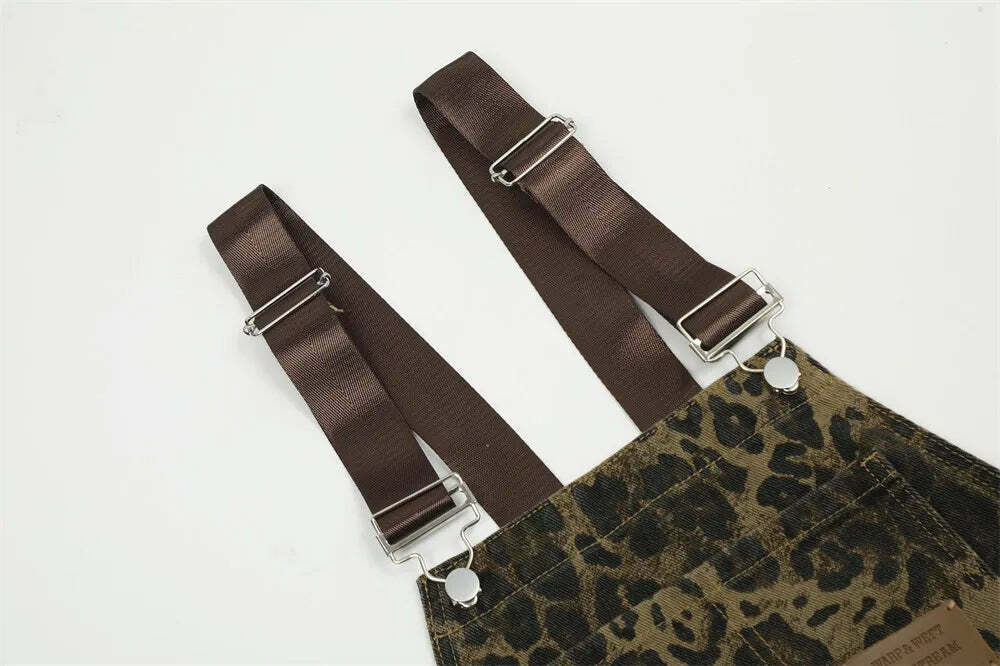 Leopard Print Dungarees - Y2K Fashion Statement with Coquette Aesthetic and Grunge Style