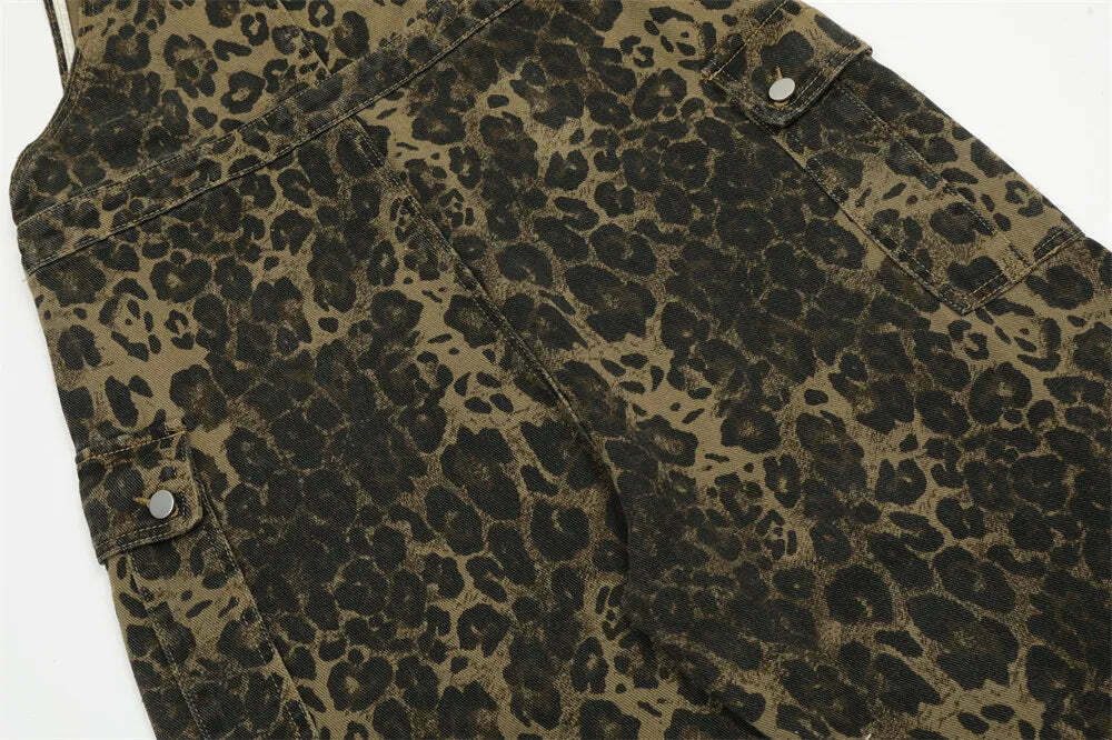 Leopard Print Dungarees - Y2K Fashion Statement with Coquette Aesthetic and Grunge Style