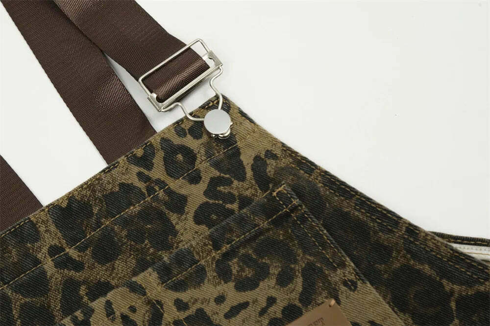 Leopard Print Dungarees - Y2K Fashion Statement with Coquette Aesthetic and Grunge Style