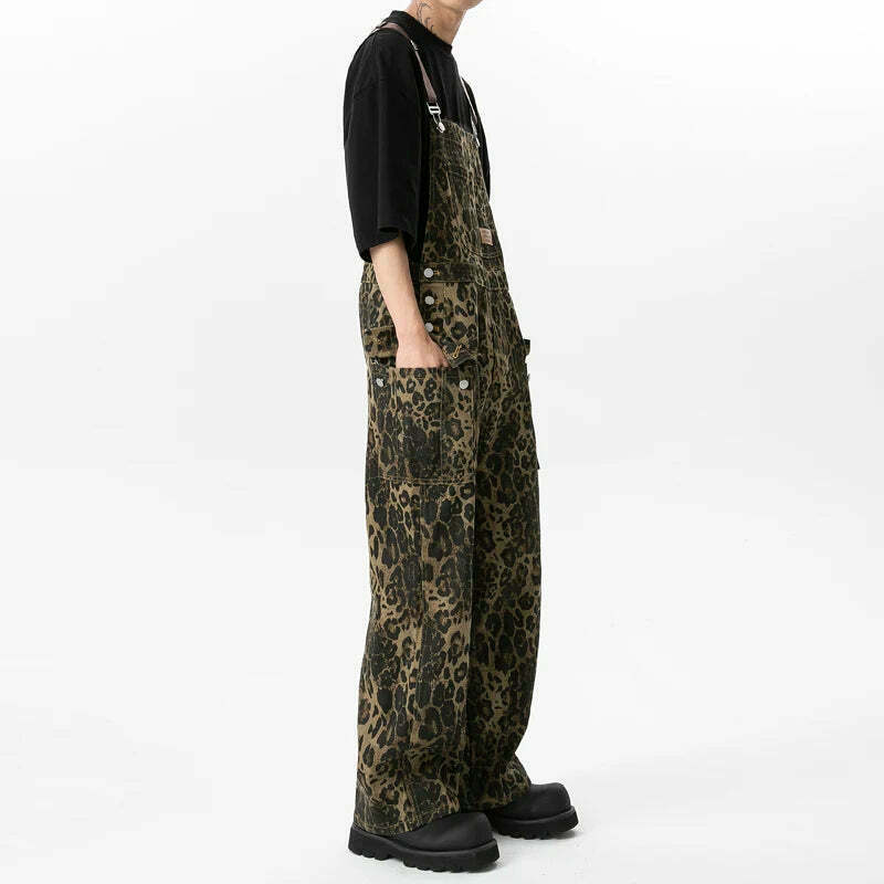 Leopard Print Dungarees - Y2K Fashion Statement with Coquette Aesthetic and Grunge Style