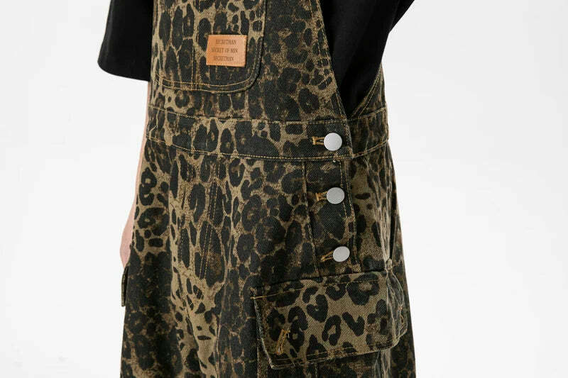 Leopard Print Dungarees - Y2K Fashion Statement with Coquette Aesthetic and Grunge Style