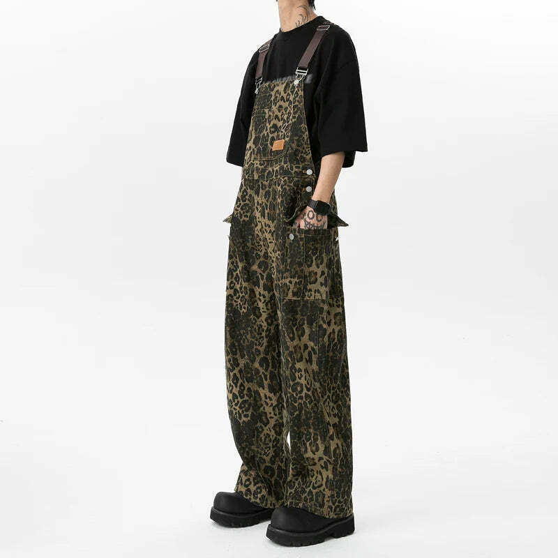 Leopard Print Dungarees - Y2K Fashion Statement with Coquette Aesthetic and Grunge Style
