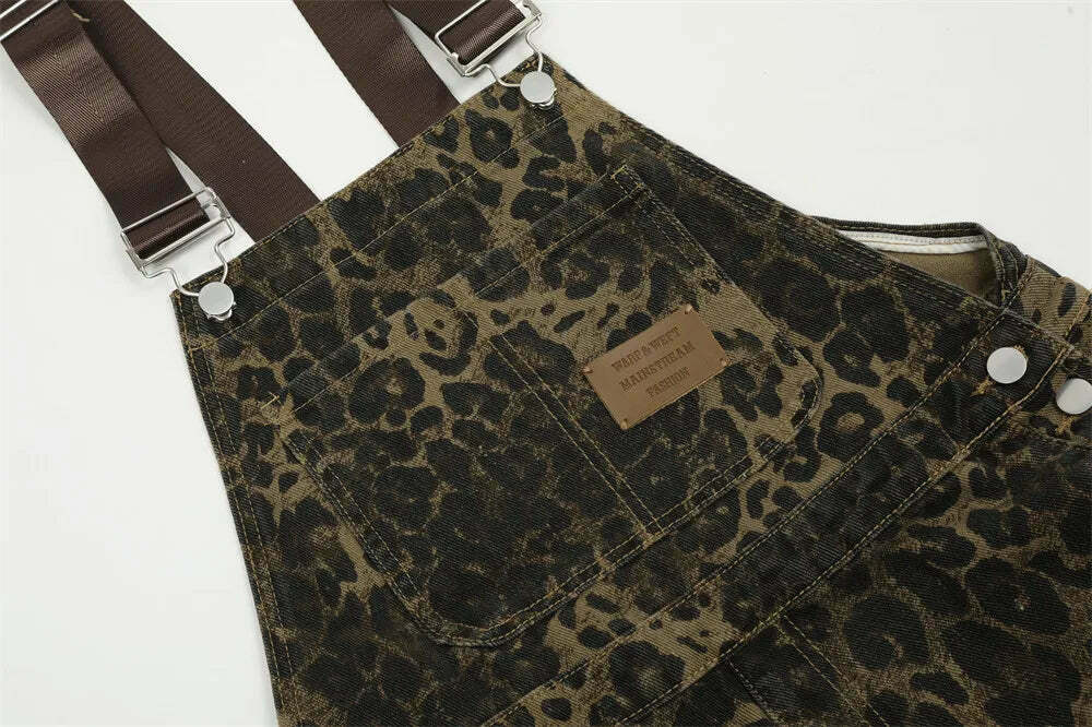 Leopard Print Dungarees - Y2K Fashion Statement with Coquette Aesthetic and Grunge Style