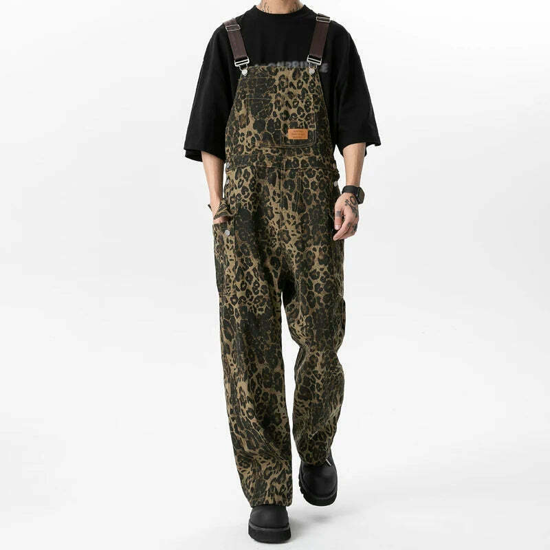 Leopard Print Dungarees - Y2K Fashion Statement with Coquette Aesthetic and Grunge Style