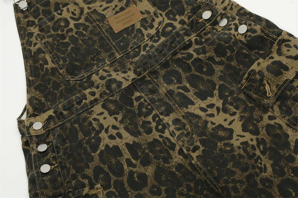 Leopard Print Dungarees - Y2K Fashion Statement with Coquette Aesthetic and Grunge Style
