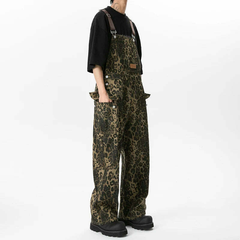 Leopard Print Dungarees - Y2K Fashion Statement with Coquette Aesthetic and Grunge Style