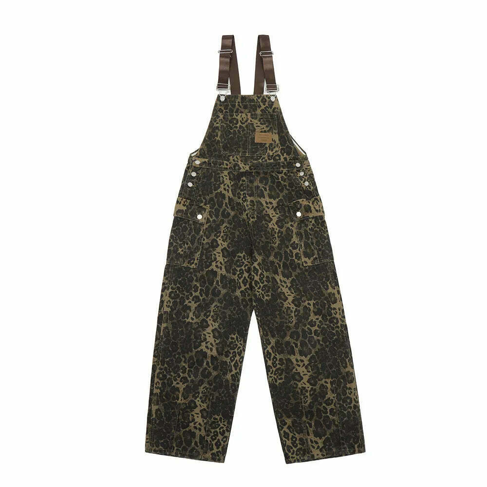Leopard Print Dungarees - Y2K Fashion Statement with Coquette Aesthetic and Grunge Style