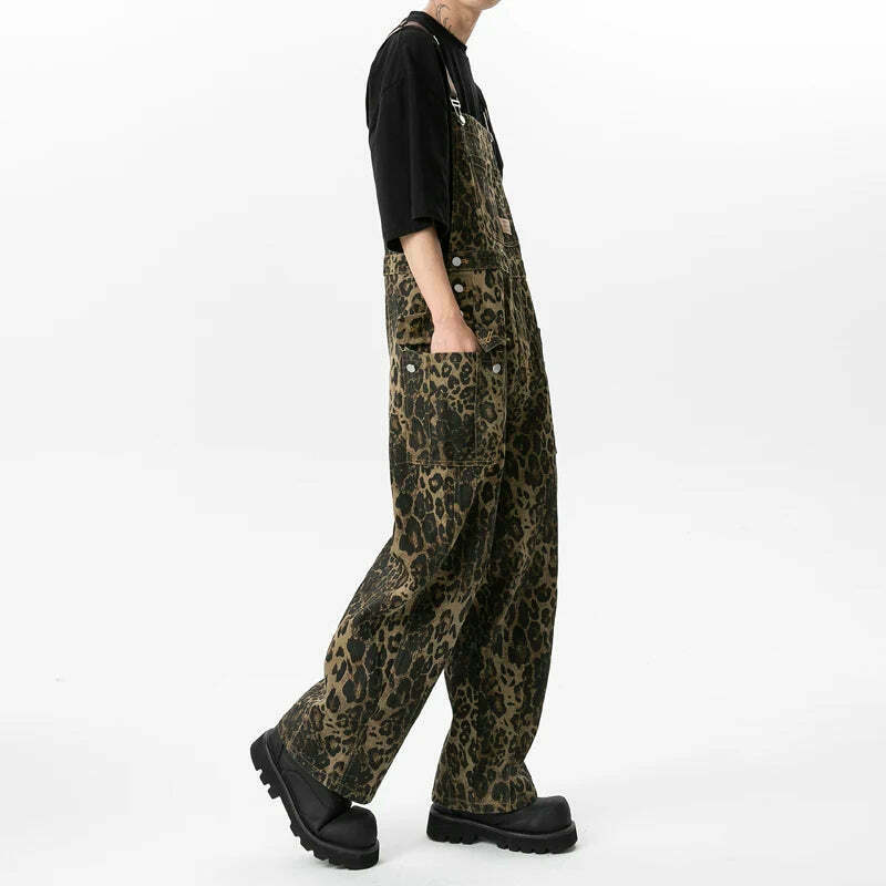 Leopard Print Dungarees - Y2K Fashion Statement with Coquette Aesthetic and Grunge Style