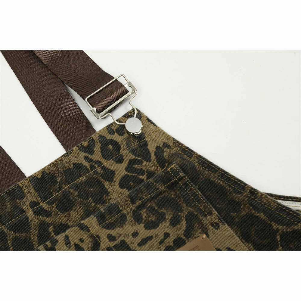 Leopard Print Dungarees - Y2K Fashion Statement with Coquette Aesthetic and Grunge Style