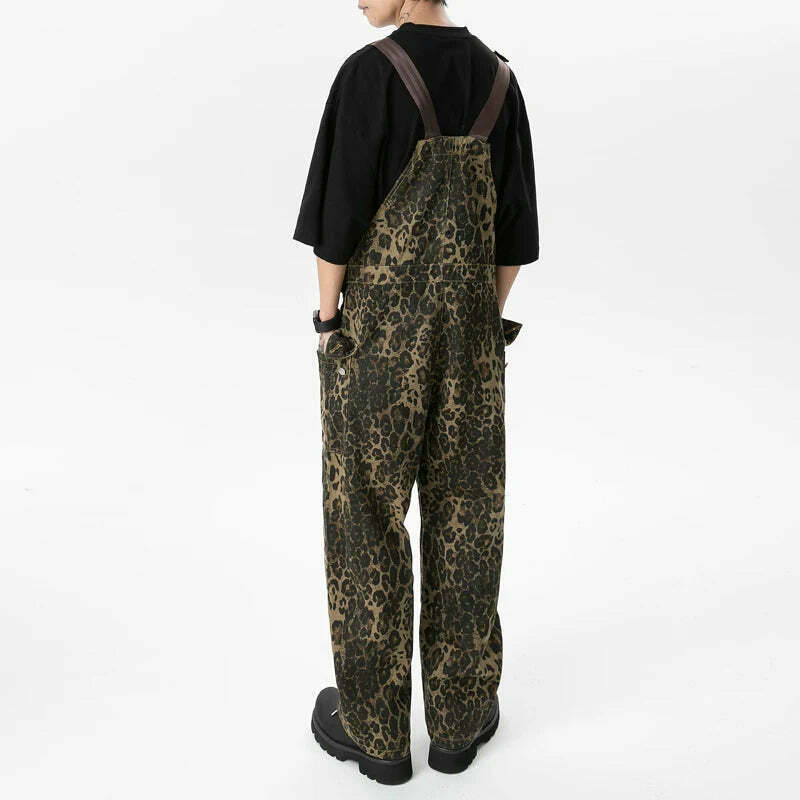Leopard Print Dungarees - Y2K Fashion Statement with Coquette Aesthetic and Grunge Style