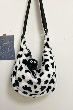 Leopard Print Fuzzy Shoulder Bag for Y2K Fashion Enthusiasts