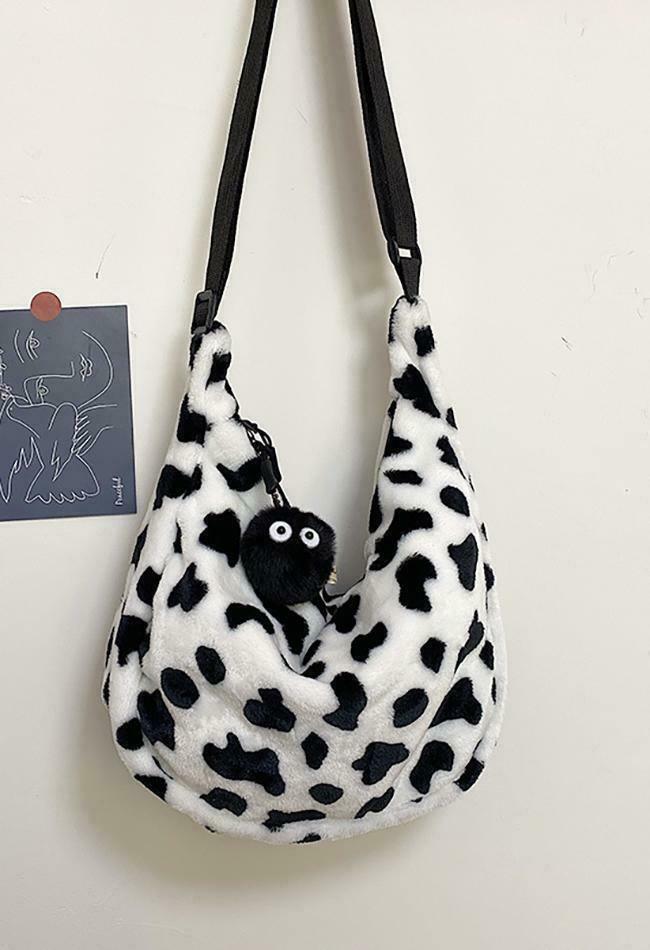 Leopard Print Fuzzy Shoulder Bag for Y2K Fashion Enthusiasts