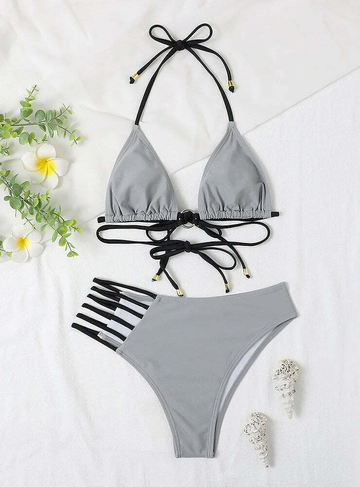 Leopard Print Hollow Swimsuit Bikini - Y2K Fashion Statement for Women