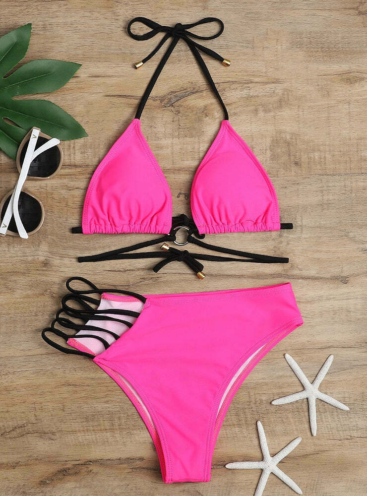 Leopard Print Hollow Swimsuit Bikini - Y2K Fashion Statement for Women